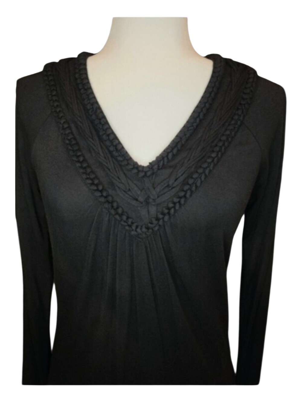 Kenar Long-Sleeved Black Knit V-Neck Sweater With Embroidery At The Neckline.